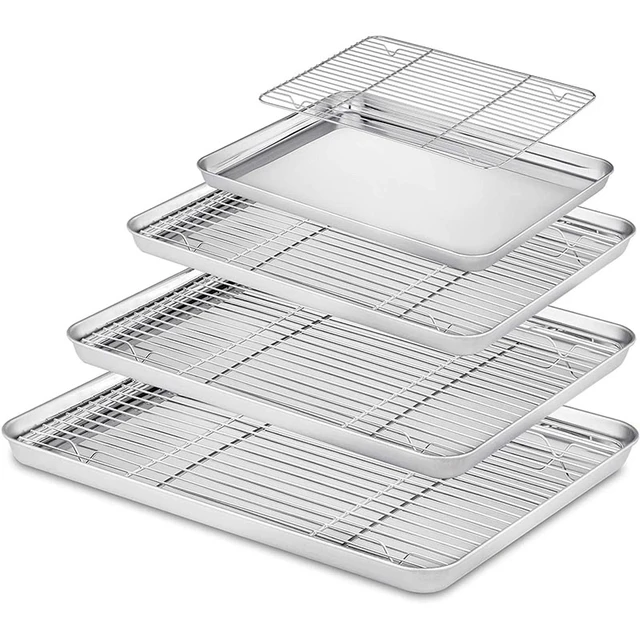 Stainless Steel Baking Sheet Cookie Pan with Wire Rack Set for Oven and  Dishwasher Non Toxic Heavy Duty Cooling Rack Set - AliExpress