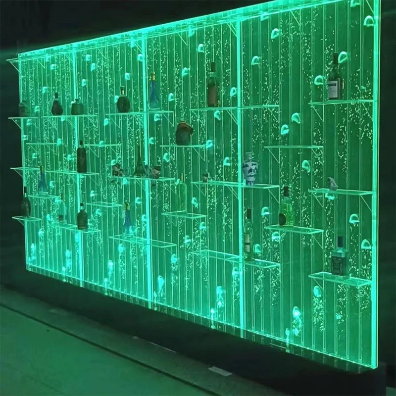 맞춤형 레스토랑 룸 디바이더 장식 LED 아크릴 댄싱 분수 버블 월 바 선반 포함 (맞춤 제작 가능)