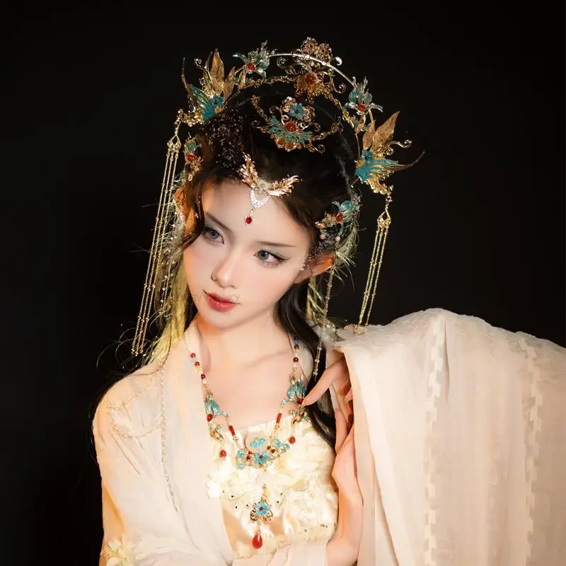 

Chinese Hanfu Hair Crown Women Traditional Vintage Tassel Crown Hanfu Accessories Hairpin Hair Crown Eyebrow hanfu Pendant