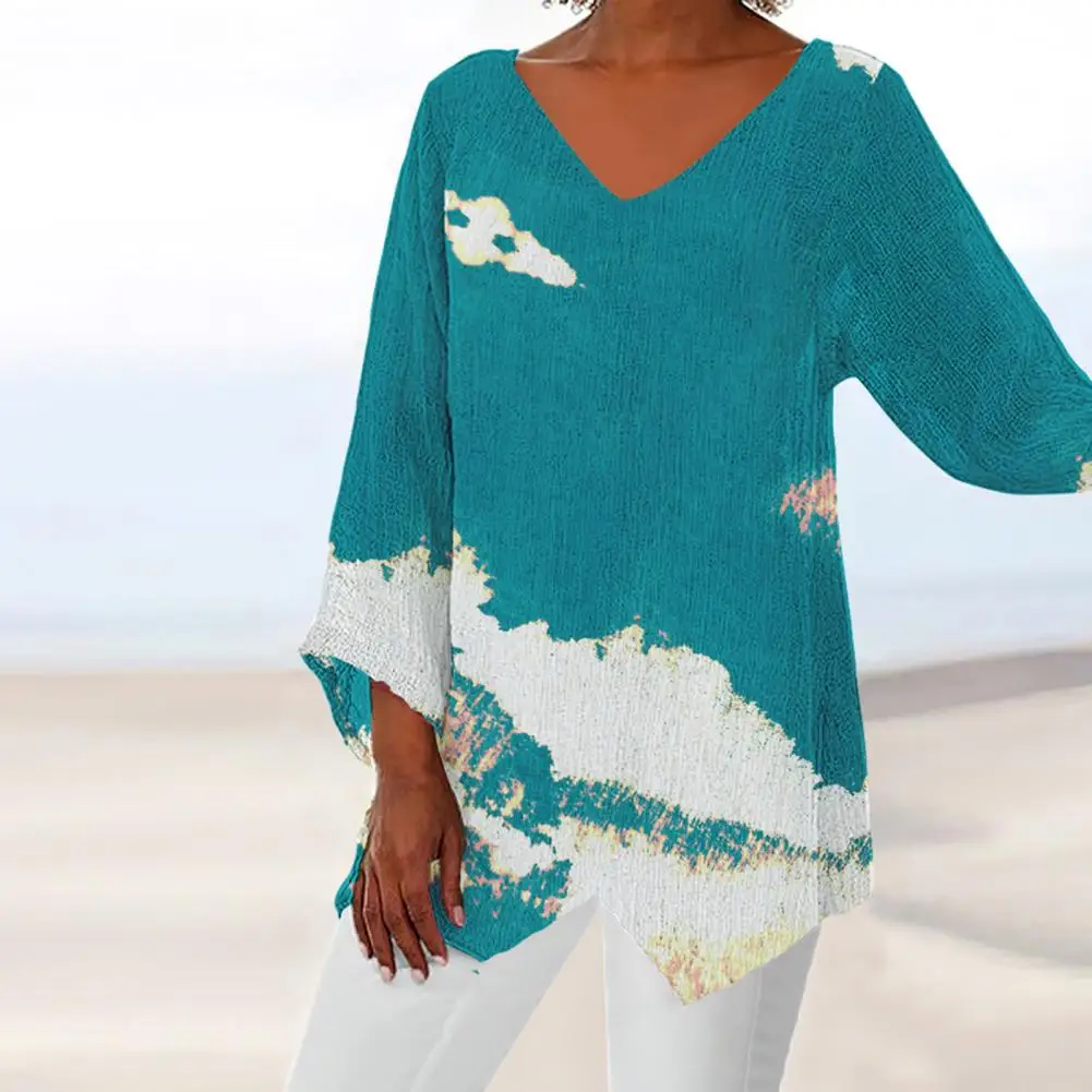 

Женская рубашка с цифровым 3d принтом, стильные женские повседневные топы с V-образным вырезом и длинным рукавом и асимметричным подолом с 3d принтом для модных людей