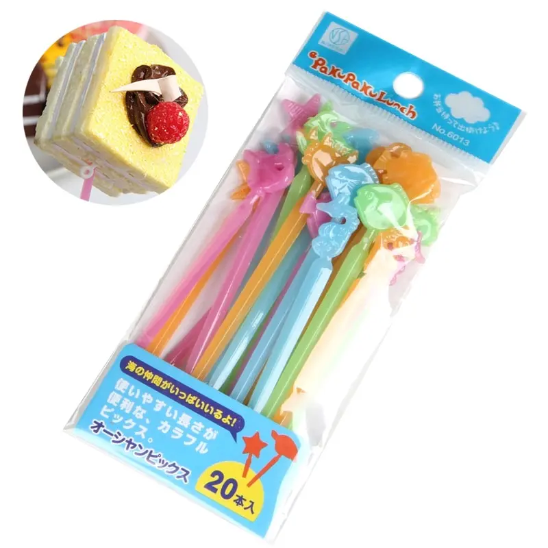 20pcs Cute Mini Fruit Fork Cartoon Food Picks Children Snack Cake