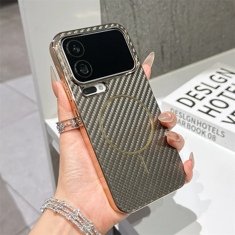 Luxury Plating Carbon Fiber Wireless Charging Magnetic Case Cover