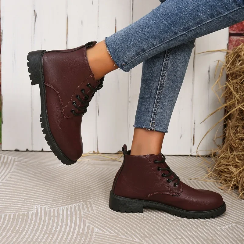 2024Solid Black Oxford Shoes Woman Work Leather Wedge Flats  Casual Lace Up Spring Shoes  Kitchen Non-slip Loafers 6