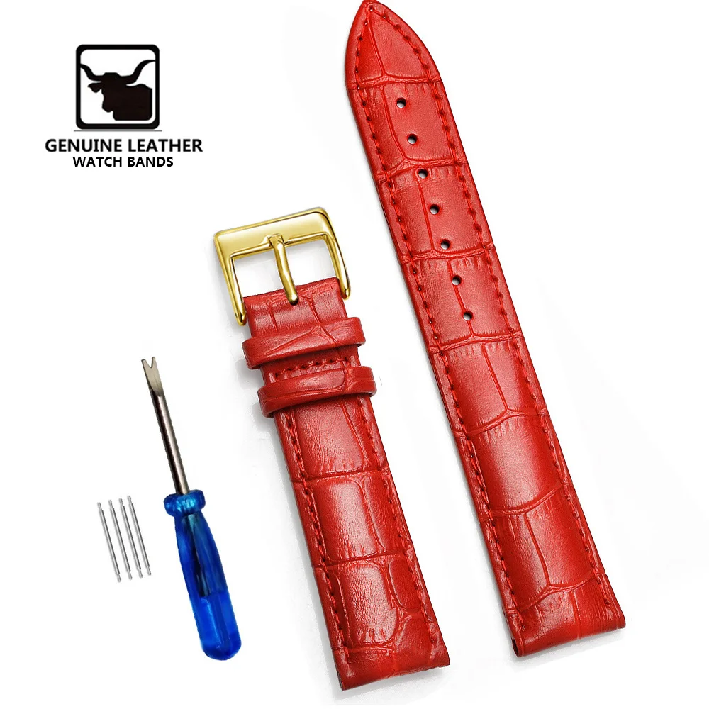 Classic Genuine Leather Watch Band with Soft Cowhide Strap and Adjustable Sizing Plus Tool