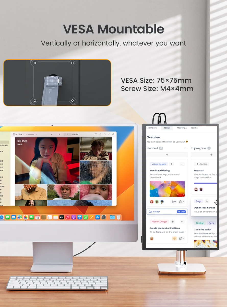 UPERFECT 18.5 Inch Computer Gaming Display Portable Monitor 120HZ IPS Laptop HDMI USB C External Screen With VESA Adjust Stand — view 4