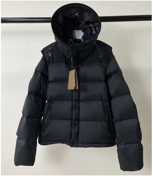 thumbnail image 1 of Chaqueta de plumas de ganso gruesa con mangas extraíbles para hombres y mujeres, chaqueta de plumas para parejas, chaqueta holgada informal con capucha de invierno, verde militar, 1 of 5