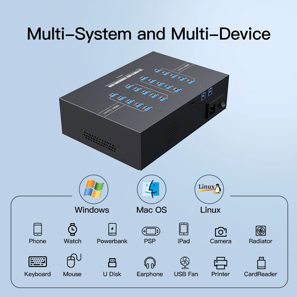 Sipolar A-223 Multi port USB 3.0 Hub 20 port charging station for phone tablet laptop with  5V 40A Power adapter 2