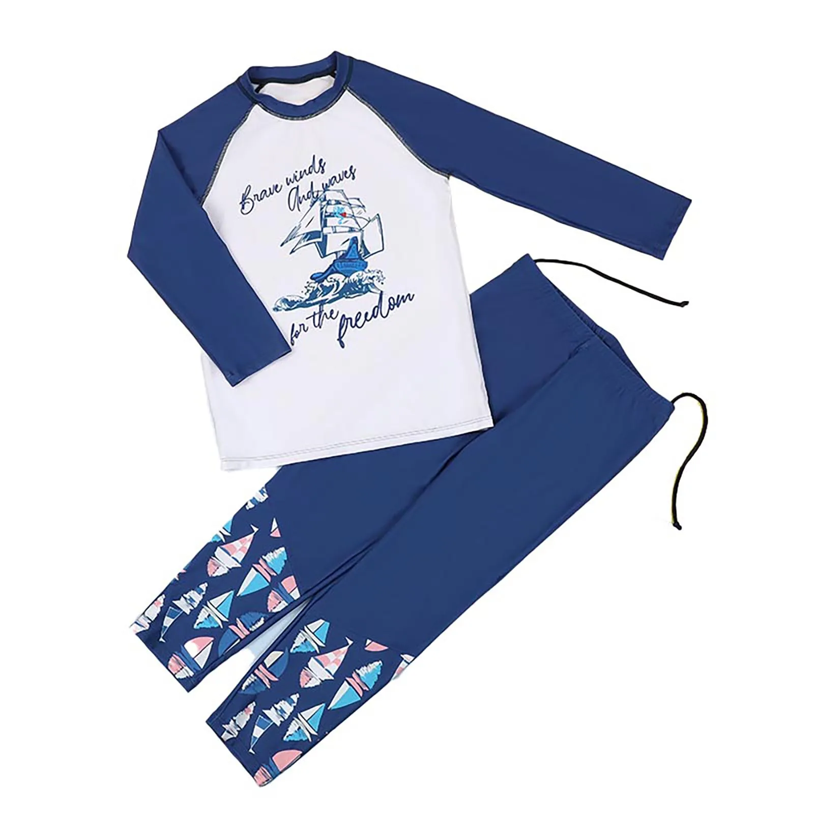 

Kids Boys Swimsuit Print Bathing Suit Long Sleeve Swim Top with Drawstring Pants Rash Guard Beach Surfing Swimwear Sportswear