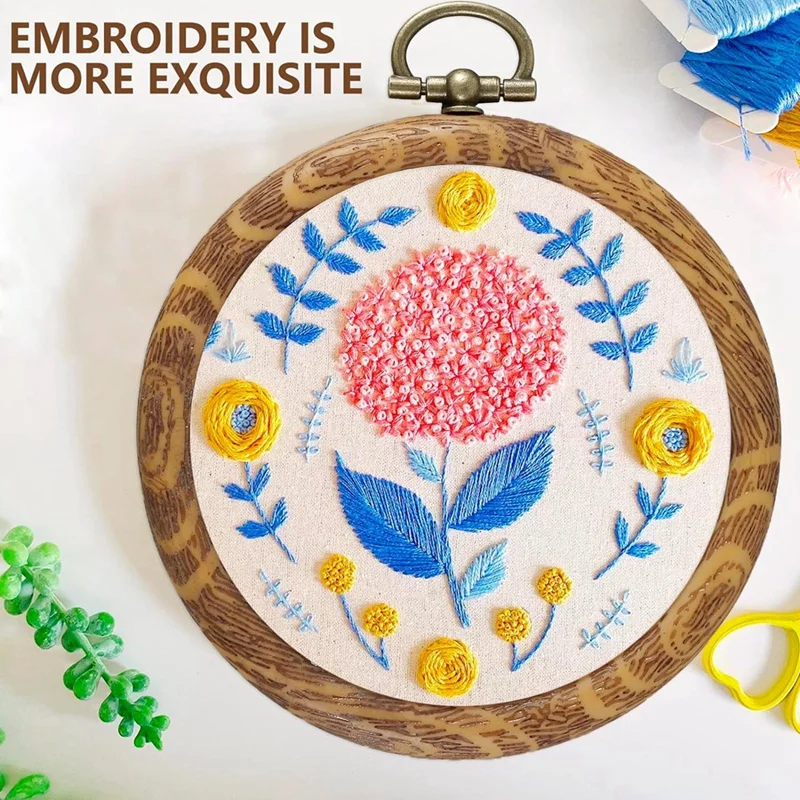 10Pcs Round Embroidery Hoops Set 3 Inch Imitated Wood Embroidery Display Frame Kit For DIY Art Craft Sewing And Hanging