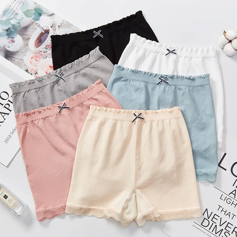 

Летние Новые антибликовые безопасные короткие брюки 2 в 1, женские бесследные однотонные трусики из ледяного шелка, кружевные шорты для женщин