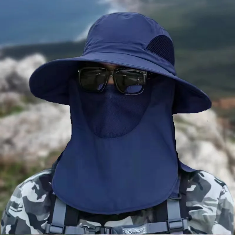 Sun Hat Men&rsquo;s Summer Large Brim Mountaineering Fishing Outdoor Sun Protection Removable Mask