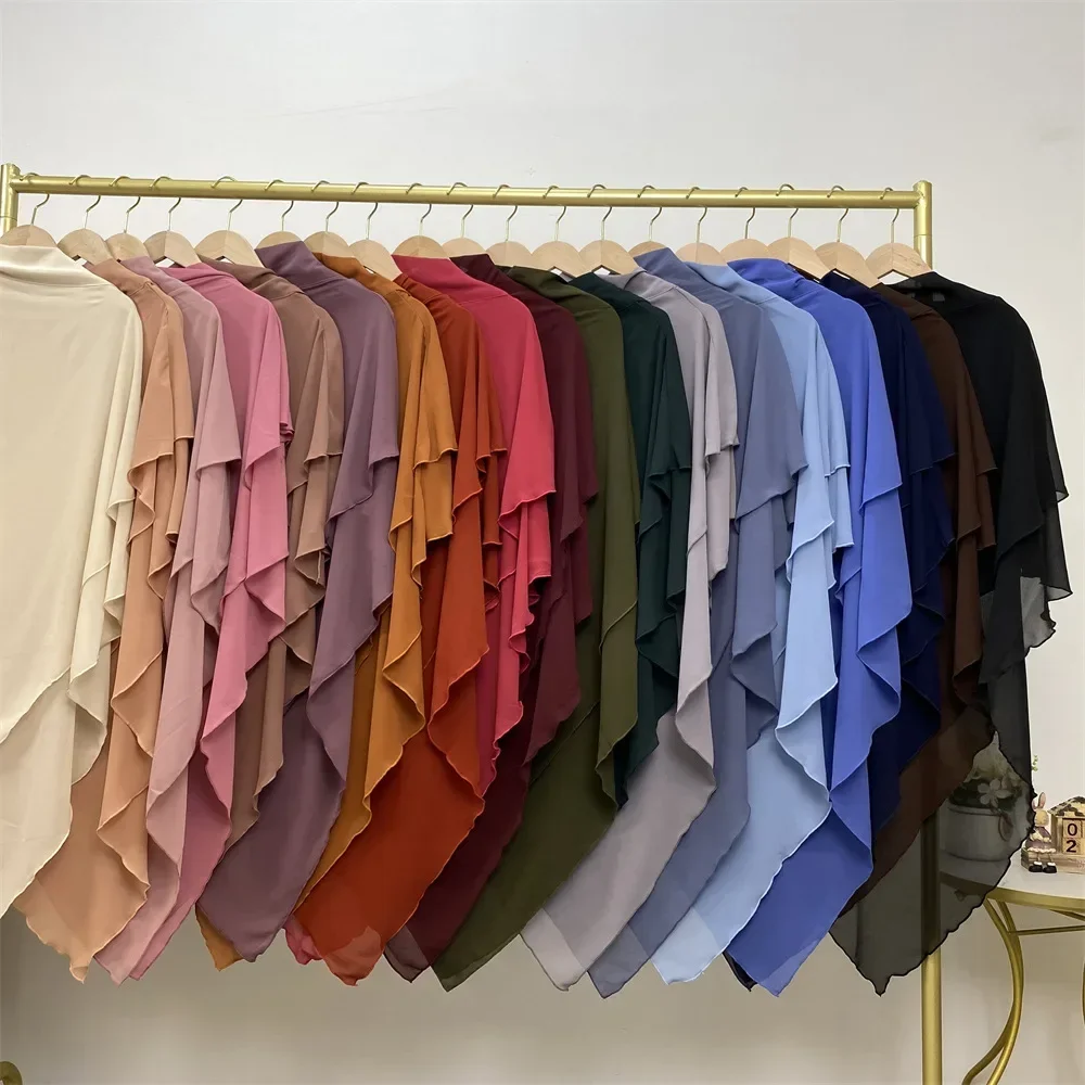 Hijab Due Strati Lungo Khimar Donne Musulmane Copricapo Foulard Niqab Dubai Abbigliamento Islamico Turco Ramadan Eid Copricapo