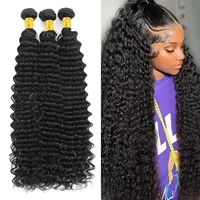 14A Deep Wave Bundles Human Hair 22 24 26 Inch Full and Silky 100% Unprocessed Brazilian Virgin Human Hair Extensions #1B 1