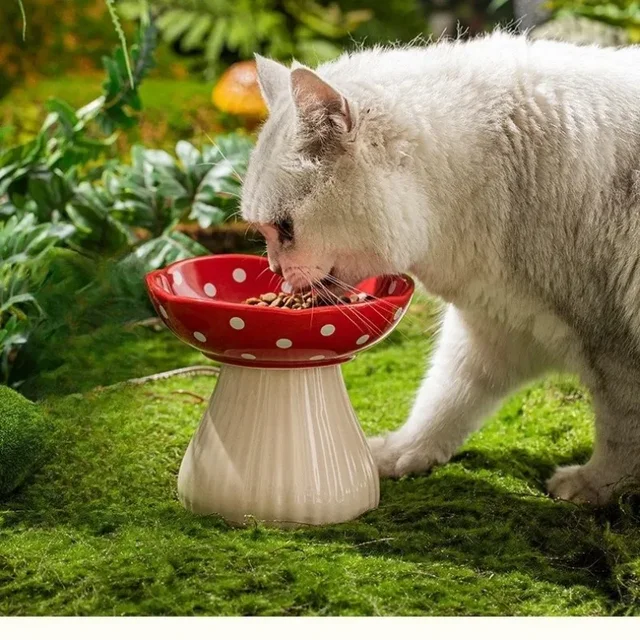 Mushroom Bowl Pet Cat Feeding Bowl Resin Home Decoration Outdoor Statues Crafts Ornaments Cat Water Feeding Neck Protection Bowl 3