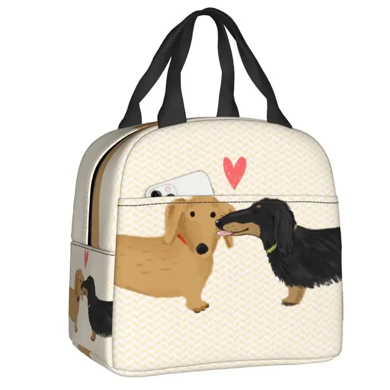 

Dachshunds Love Insulated Lunch Bag for Women Waterproof Kawaii Wiener Sausage Dog Thermal Cooler Bento Box Office Work School