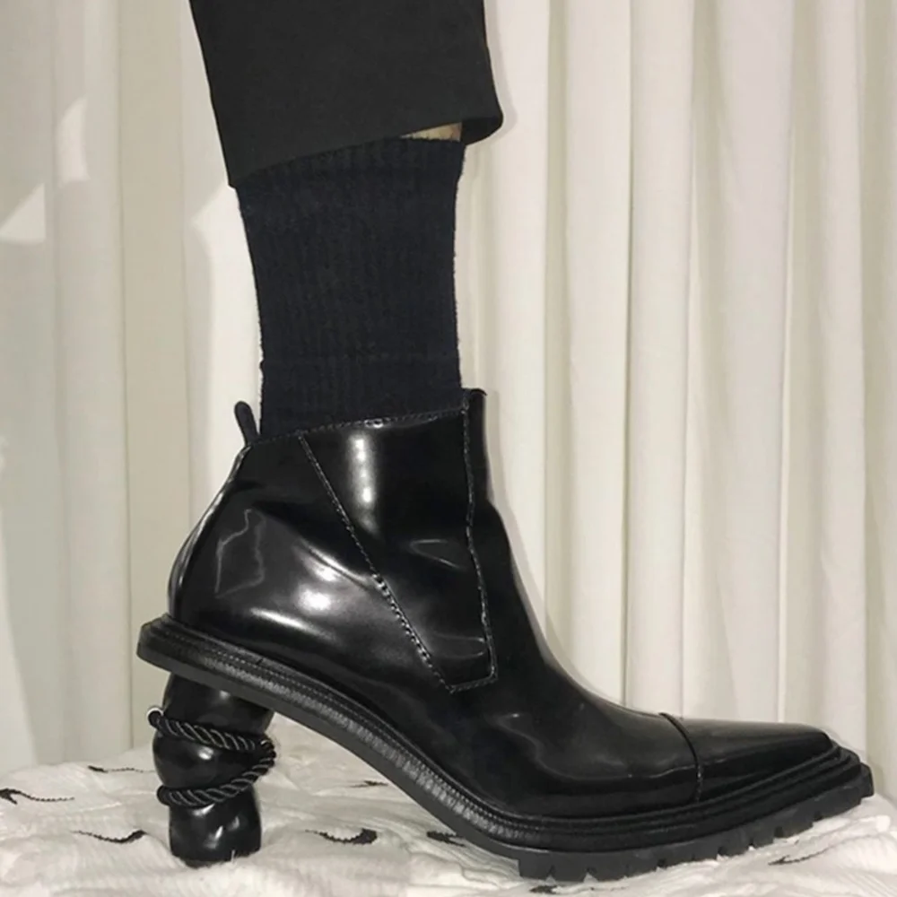 

Strange Style Side Zipper Ankle Boots Black Patent Leather Glossy Women's Boots Casual 2024 High Heels Women's Boots Casual