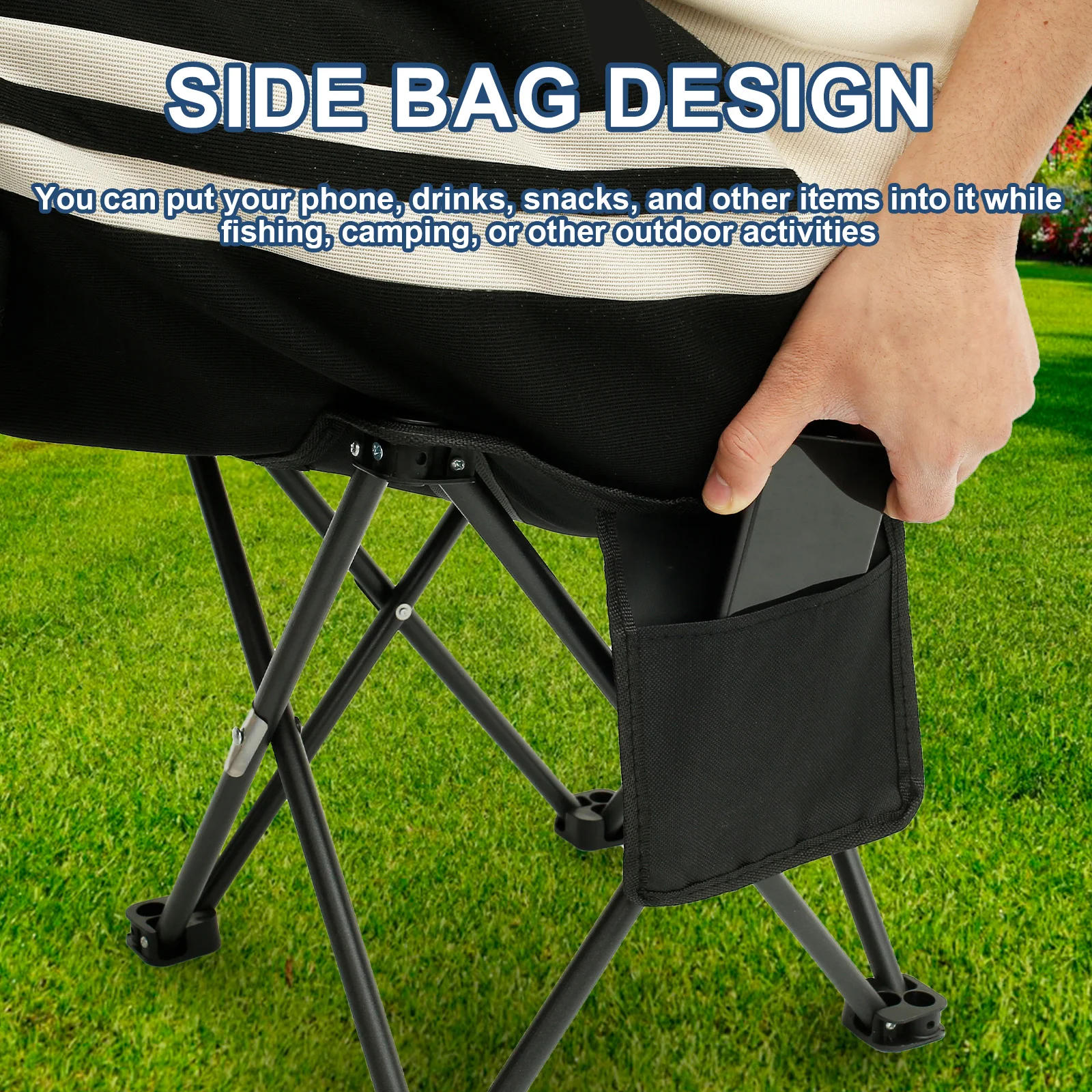 Outdoor Portable Folding Stool Oxford Cloth Folding Camping Stool With Side Pocket Hiking Beach Travel Picnic Fishing Seat Tools