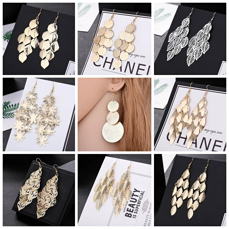 10/20Pairs Elegant Long Dangle Hook Earrings for Women Exaggerated Metal Drop Butterfly Leaf Spiral Eardrops Charm Jewelry Gift drop earrings dangle earrings long earrings butterfly earrings