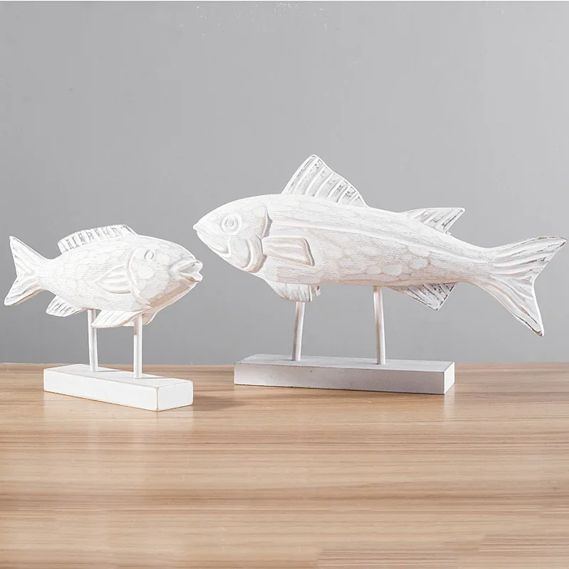 

Wooden Carving Fish Ornament, Office Living Room Decoration Crafts Marine Style Fish Ornament Creative Fish Statue Home Ornament