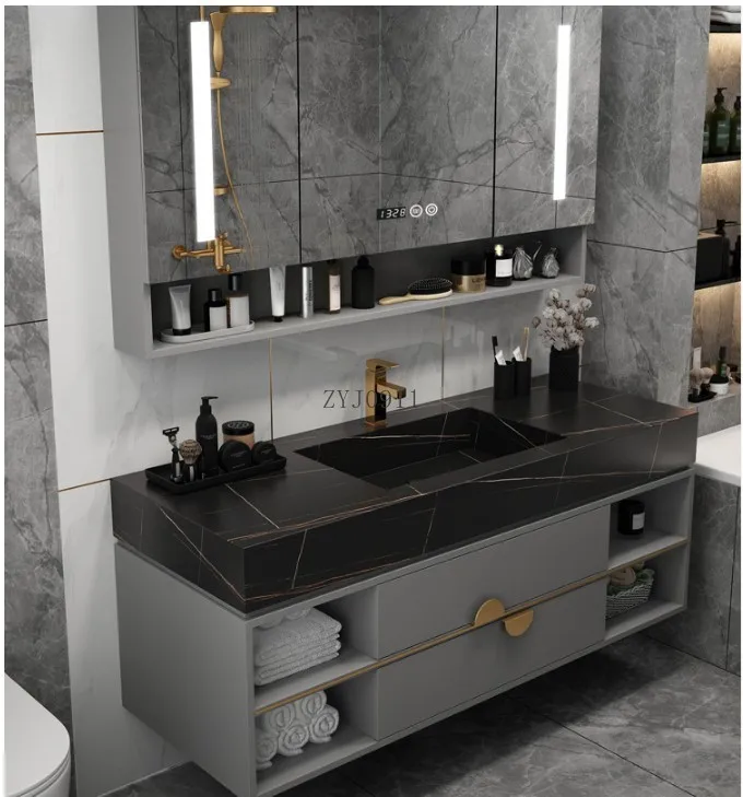 modern italy style bathroom cabinet plywood vanities with rock surface counter