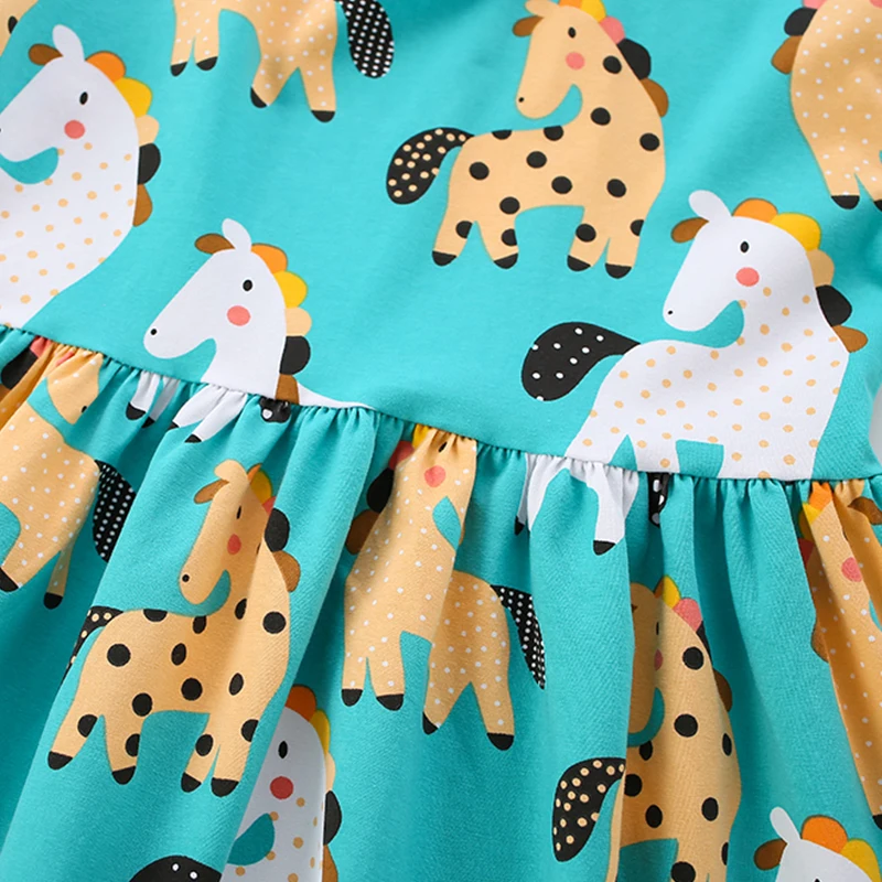 2025 New Autumn Spring Baby Girls Long Sleeves Cartoon Unicorn Dress Cotton Casual Clothes for Kids 2-7 years