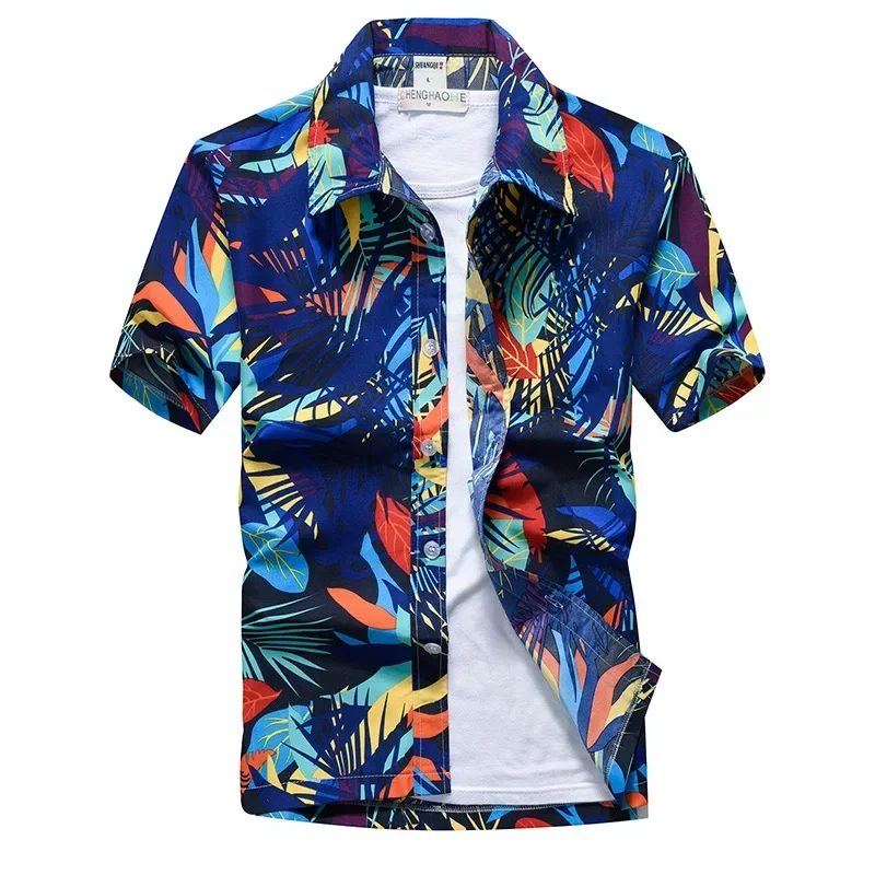 Summer Men's Hawaiian Shirt Bohemian Style Short Sleeve Printed Button Lapel Fashion T-shirt Seaside Holiday Party Beach Shirt