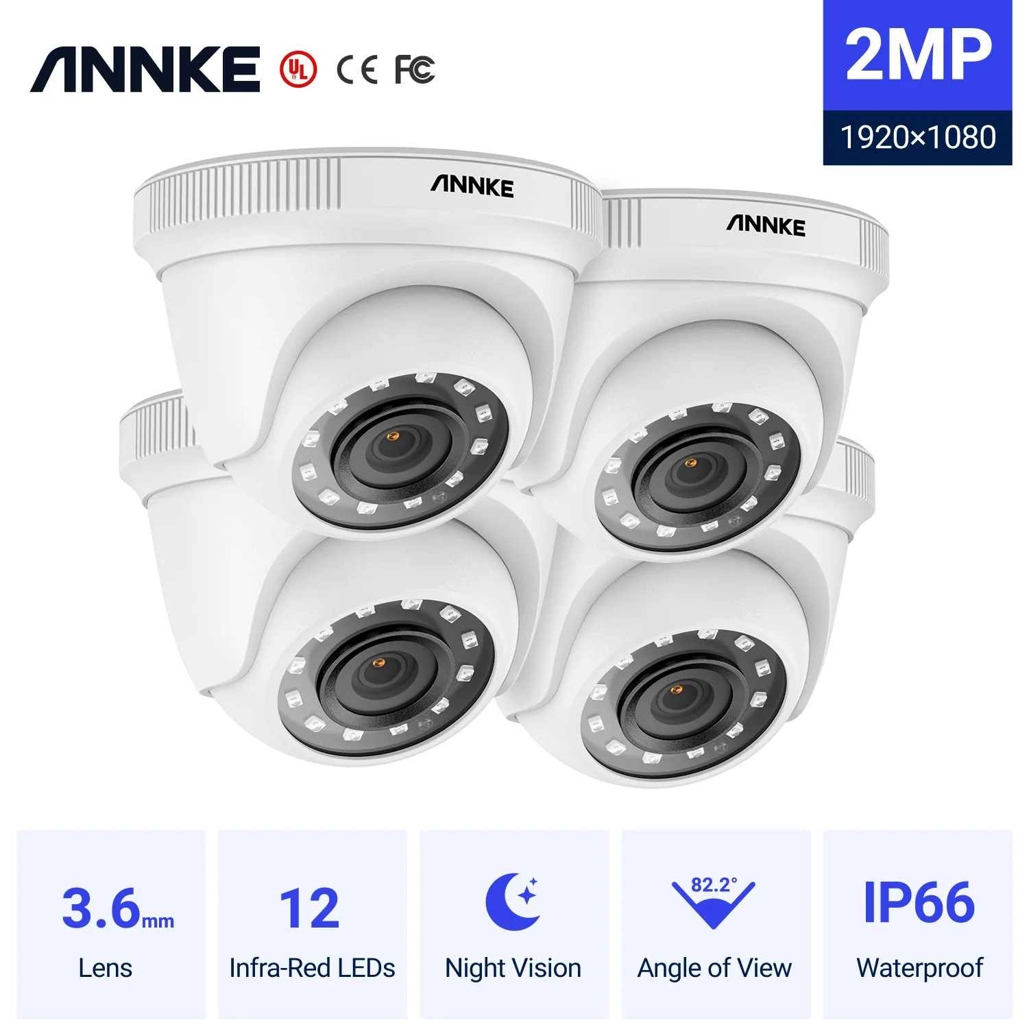 

Камера видеонаблюдения ANNKE, 2 шт., 2 МП, 1080P, HD