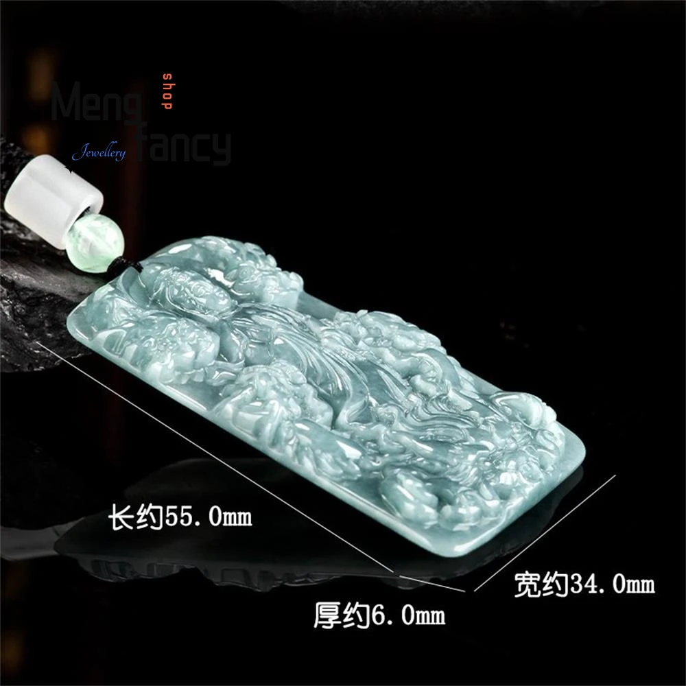 Natural A-goods Jadeite Blue Water Divine Dragon Goddess of Mercy Dragon Plate Ice Jade Pendant High-grade Fashion Charm Jewelry