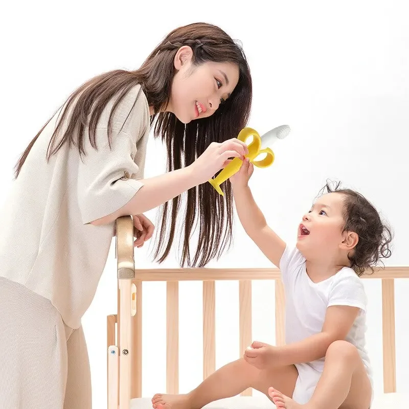 Baby Silicone Teething Training Toothbrush BPA Free Banana Shape Safe Toddle Teether Chew Toys