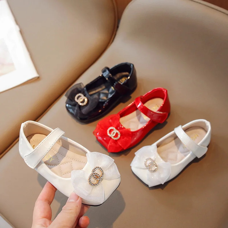 Korean Version of Square Head Sweet Flower Girl Princess Big Red Children Small Shoes New Single Shoes