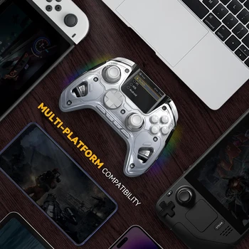 Interactive Screen Wireless Gaming Controller for Switch/PC/iOS/Android Hall Effect Stick RGB Light 1800mAh with Charging Dock 5