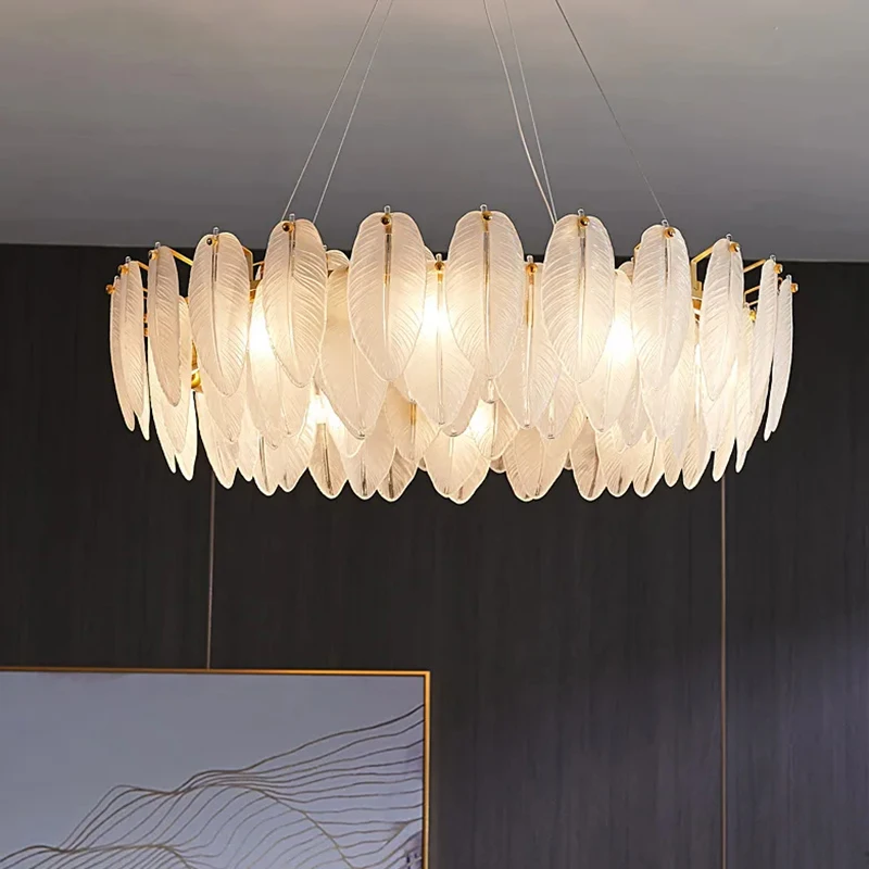 

Modern European And N Luxurious Ceiling Chandelier Feather Glass E14 Metallic Luster Indoor Villa Dining Room Lamp Decoration