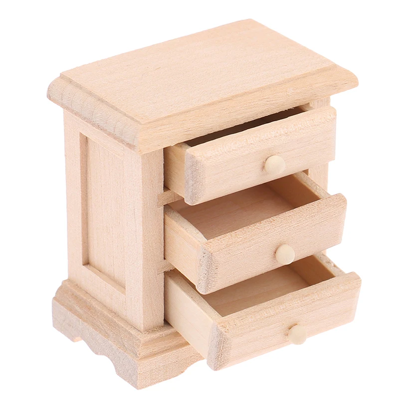 

1:12 Dollhouse Wooden Miniature Bedside Cupboard Three Drawers Storage Cabinet Dolls Furniture DIY Dolls House Bedroom Decor