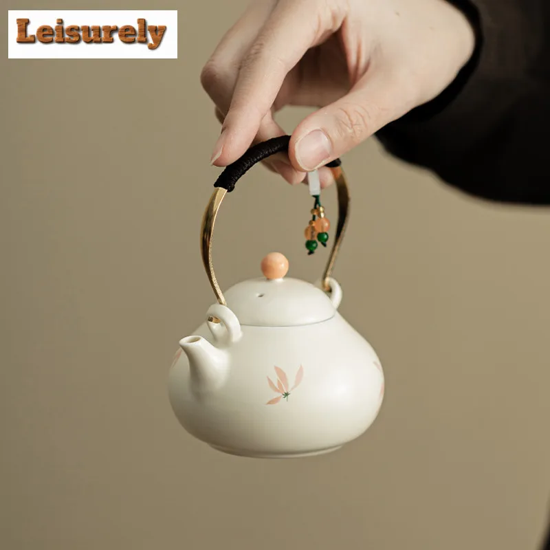 132ml Hand Drawn Orchid Wind Chime Lifting Handle Teapot Tea Infuser Pot Tea Maker Kettle With Strainer Tea Services Craft Gift