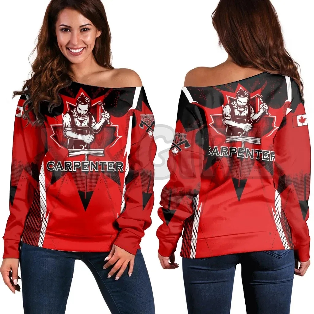 YX GIRL Women's Off Shoulder Sweater Canadian Maple Leafs  3D Printed Novelty Women Casual Long Sleeve Sweater Pullover
