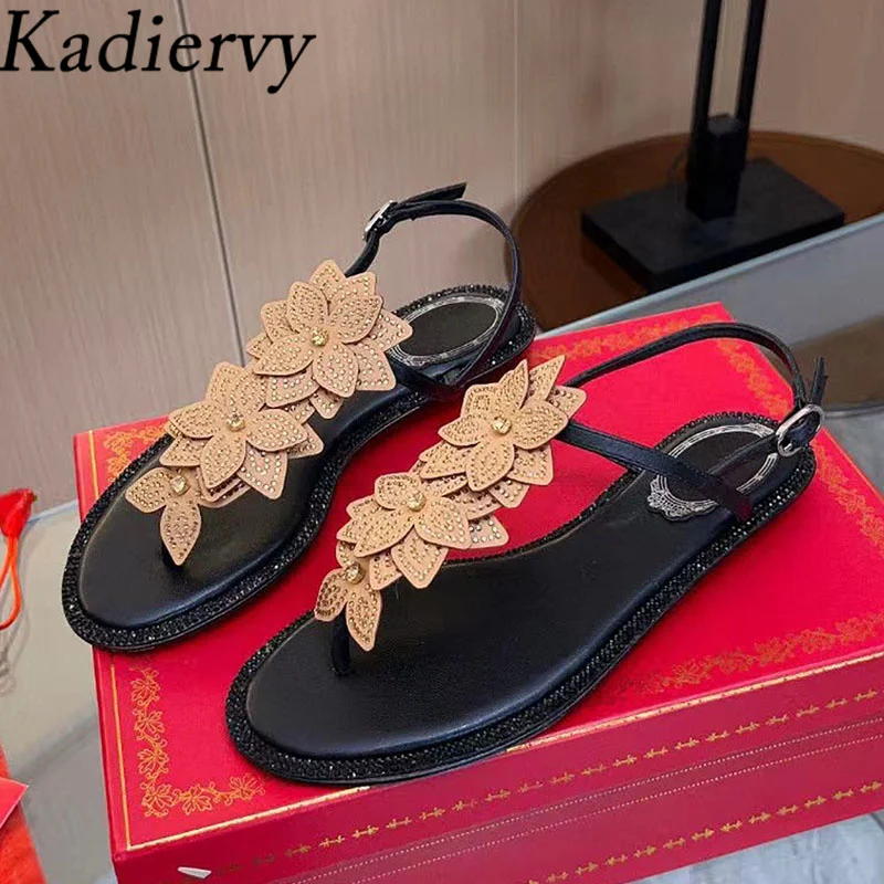 

Summer Sandals Women Flip Flops Rhinestone Flower Party Shoes Women Runway Crystal Bling Flat Sandals Woman Sandalias Mujer