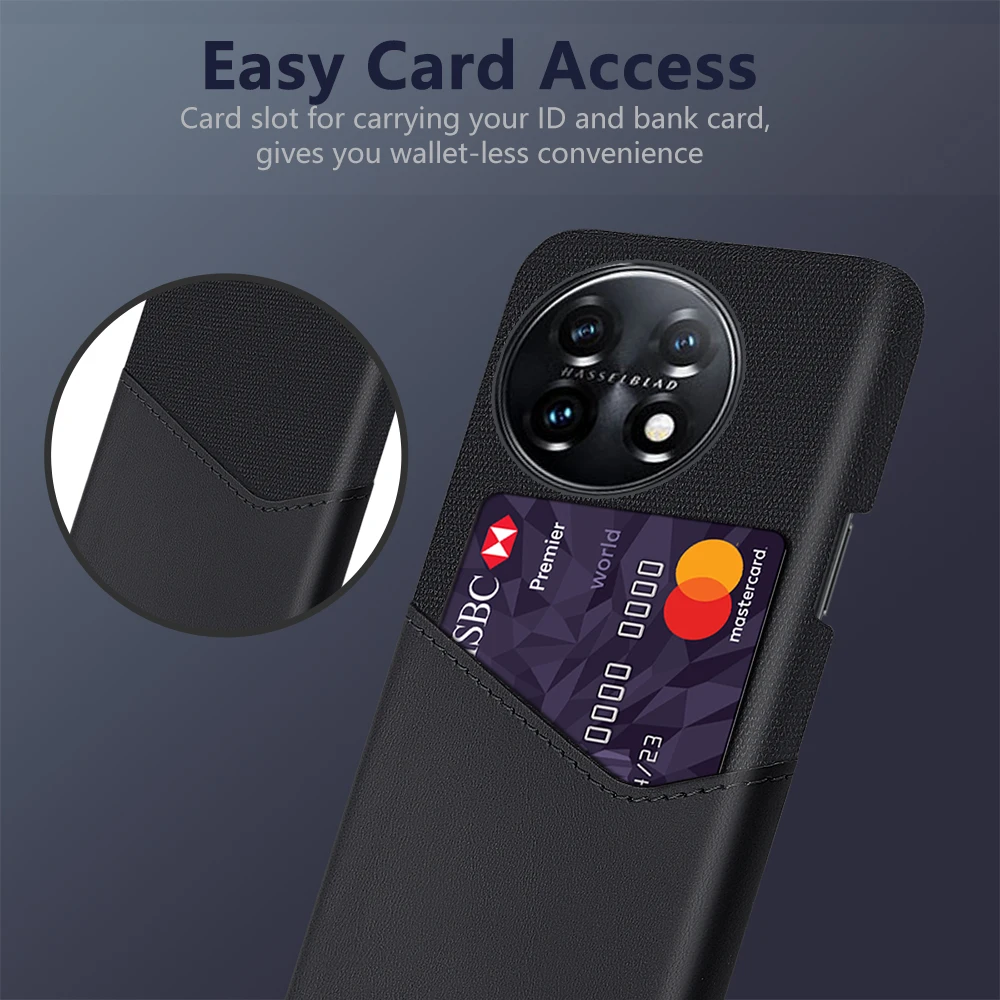 Custodia Da Lavoro Per Oneplus 11 Retro Pu Leather + Cloth Fabric Slot Per Schede Cover Oneplus 11 5G Coque Per One Plus 11 10 Pro 9 R 11