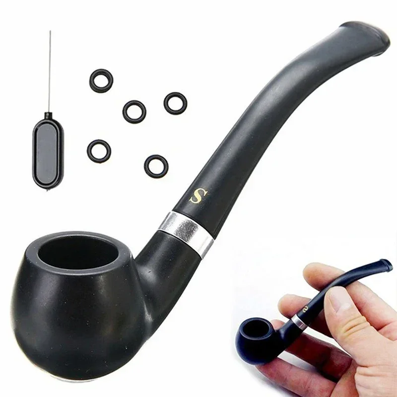 Resin Ebony Wood Tobacco Pipe Retro Bakelite Bending Filter Pipe Potable Handheld Smoking Cigarette Accessories Men's Gifts