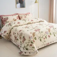 3Pcs Quilt Set 100%Cotton Quilted Bedspread 2Pcs Pillow shams  Lightweight Reversible Chic Floral Printed Bed Coverlet 3