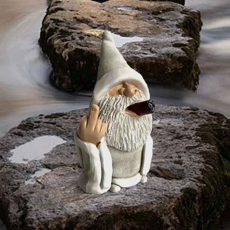 1pc Funny Smoking Middle Finger Wizard Gnomes Statue Garden