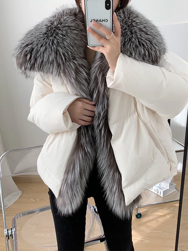 fox fur coat big white puffer jacket