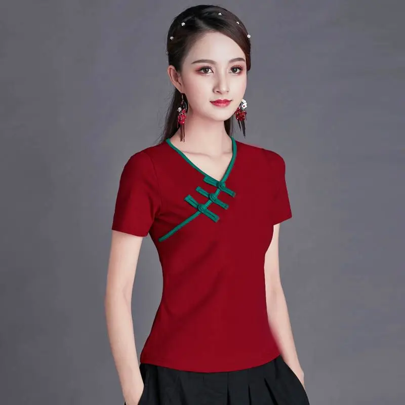 summer embroidery stitching slim chinese style embroidery t-shirt female national style new short-sleeved women's top