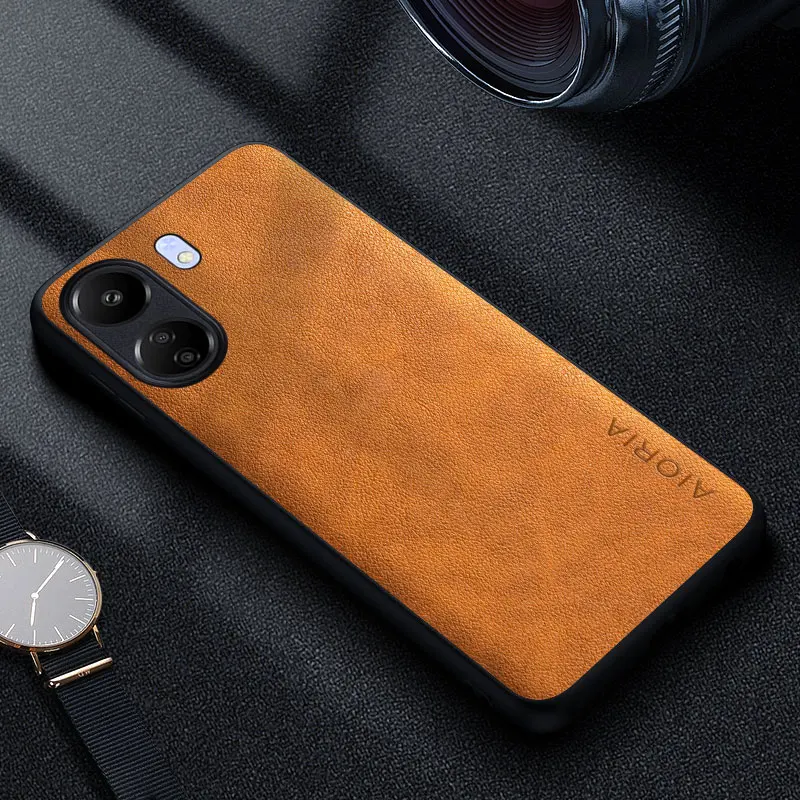 Premium Luxury Leather Phone Case - Retro Business Style Solid Color Cover