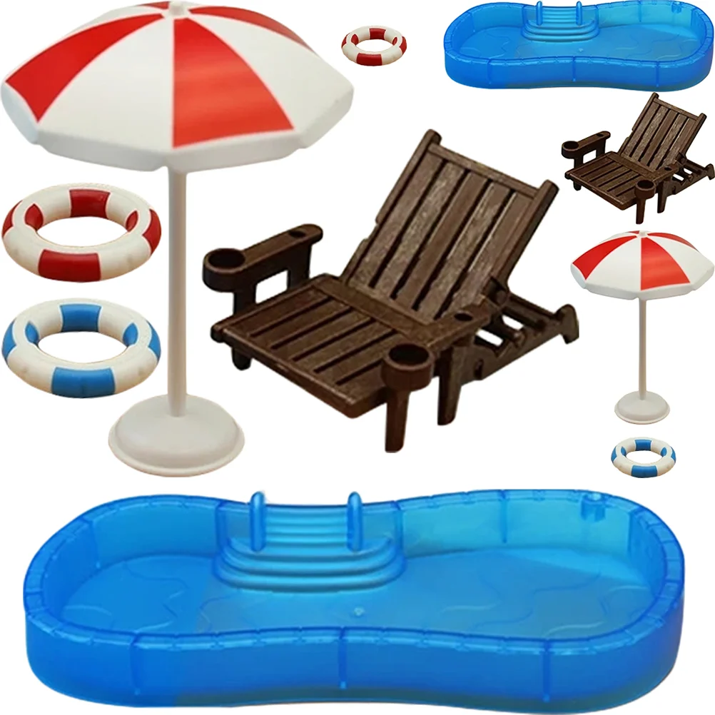 

Dollhouse Swimming Pool Mini Swimming Ring Folding Beach Sunbath Chair Miniature Craft Furniture Pool Toys