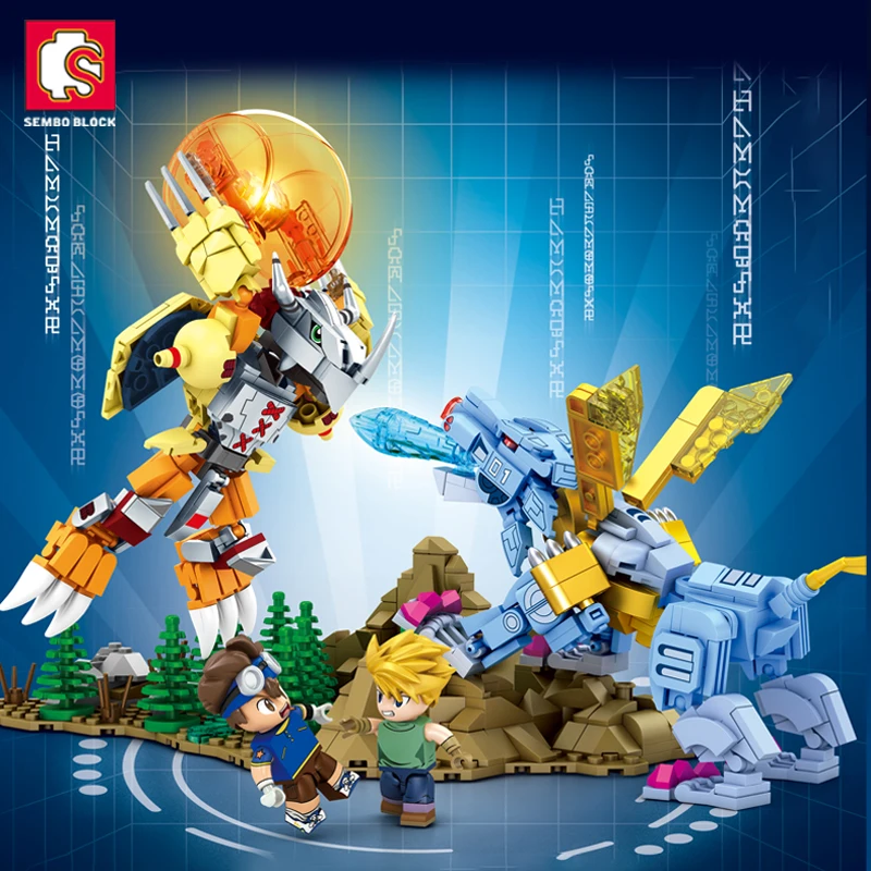 

SEMBO Metal War Greymon Anime Building Blocks Action Figure Models Bricks Lighting Anime Kids Model Toy Doll Gifts With Dolls