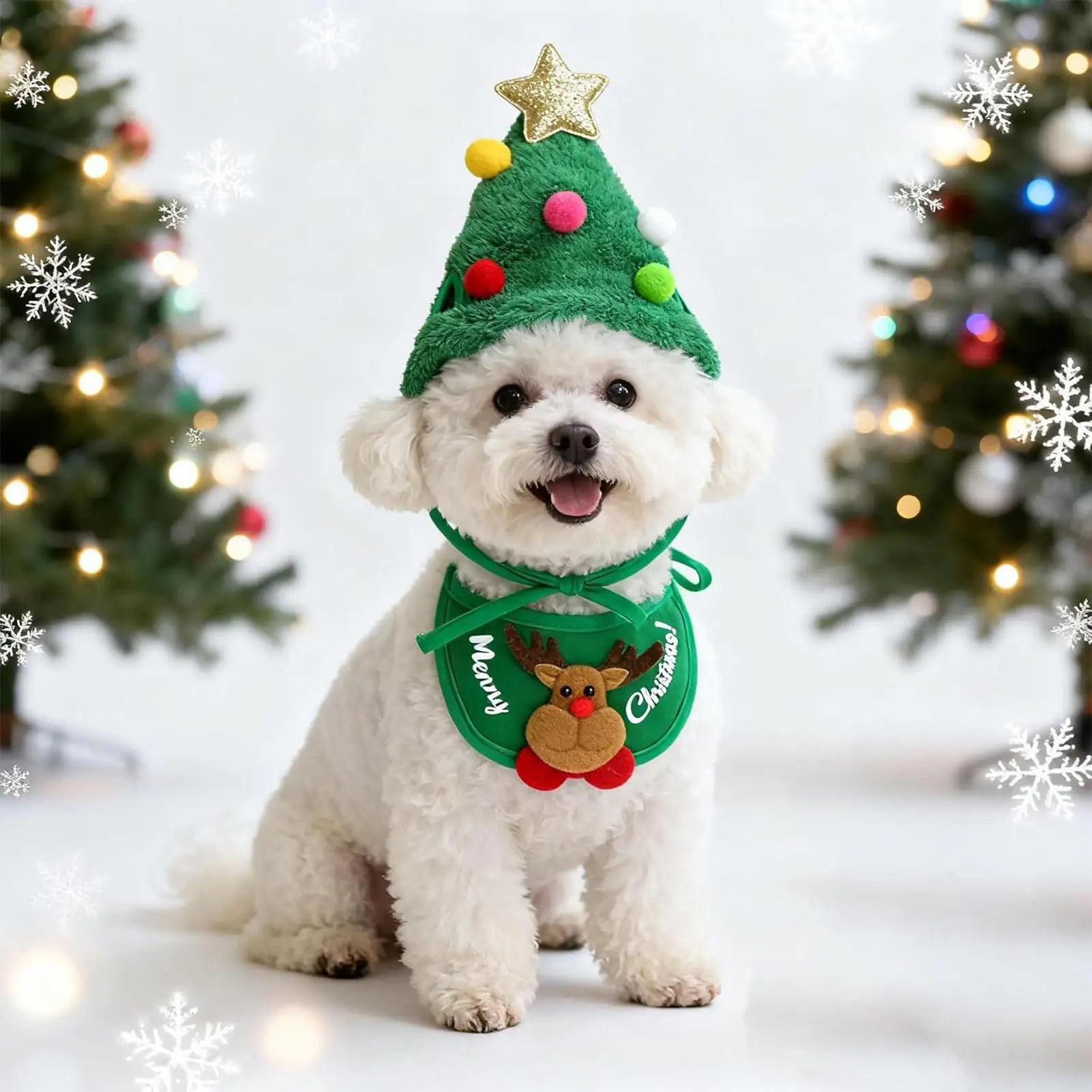 Christmas Dog Costume Set Holiday Party Cosplay Pet Hat And Bandana Apparel Dog Christmas Outfit Costumes For Gathering Party