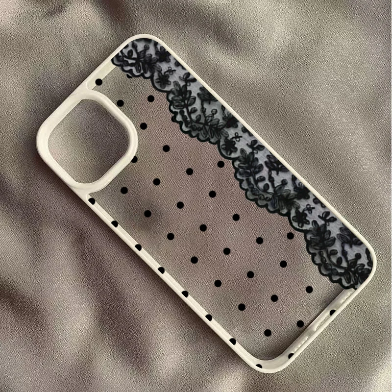 Trendy Lace Polka Dot Shockproof Phone Case – Transparent TPU Protective Back Cover
