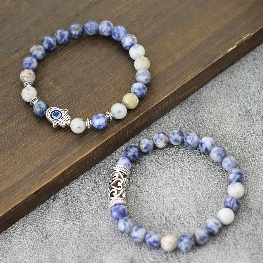 Men Natural Stone Beaded Wrap Bracelet Set with Lava Sodalite Tiger Eyes