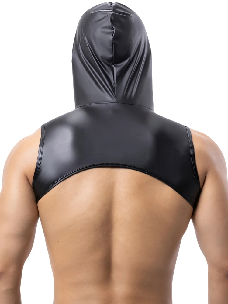 Description Picture 4 of itemMens Faux Leather Undershirts Sleeveless Hooded Tops Male Tank Tops Nightclub Stage Clothes Sexy Vests for Men