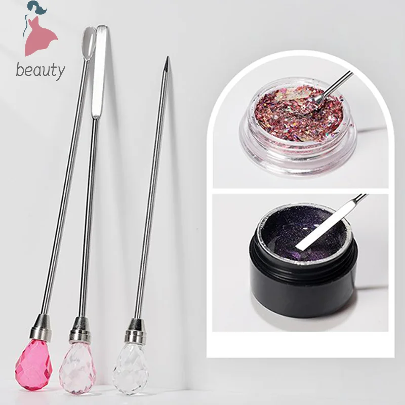 

Nail Art Eye Shadow Cream Stirring Rod Stainless Metal Gel Stirring Tool Spatula Pin Nail Accesories And Pigments Mixing Tools